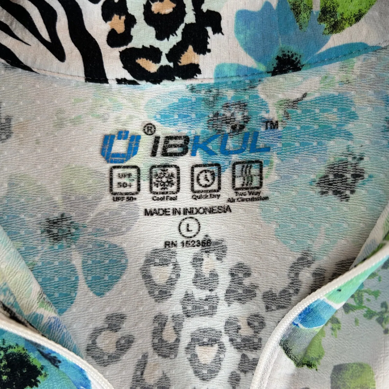 IBKUL Women's Floral Zebra‎ Leopard Print Short Sleeve Golf Shirt Large Blue - Image 3