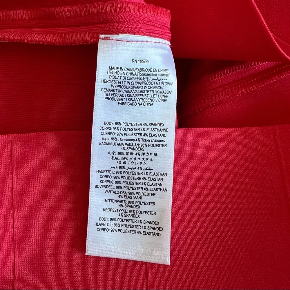 herve leger bandage asymmetrical strap CORAL RED mini dress size L - Image 6