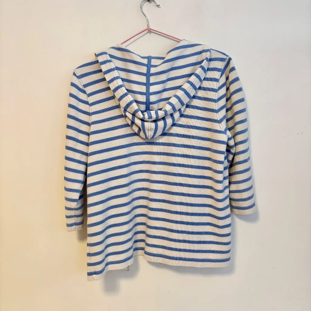 Christopher & Banks Quarter Sleeve Full Zip Hooded Cardigan Cream Blue Womens M - Image 2