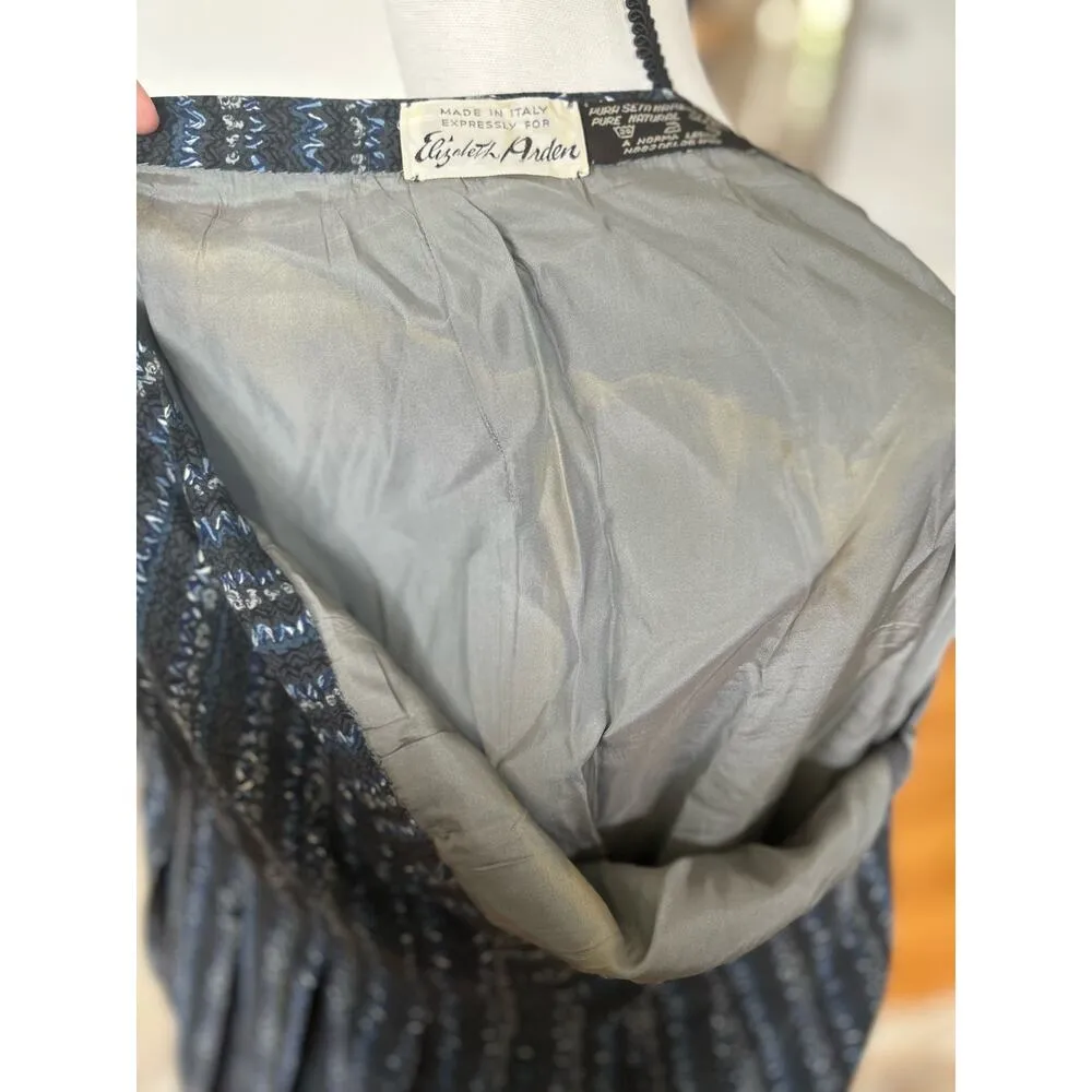 Vintage 70s Elizabeth Arden Silk Pleated Navy & Gray Midi Skirt - Image 7