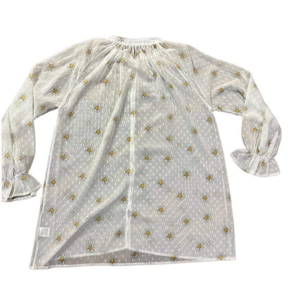 Misslook white daisy print chiffon long sleeve peasant blouse S - Image 2