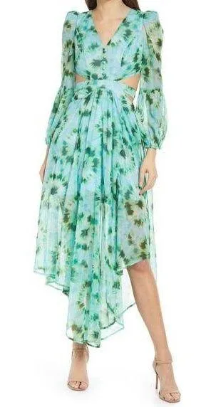 Rahi Willa Cut-Out Long Sleeve Dress, Lime Tie Dye Print Size L, New with Tag - Image 1