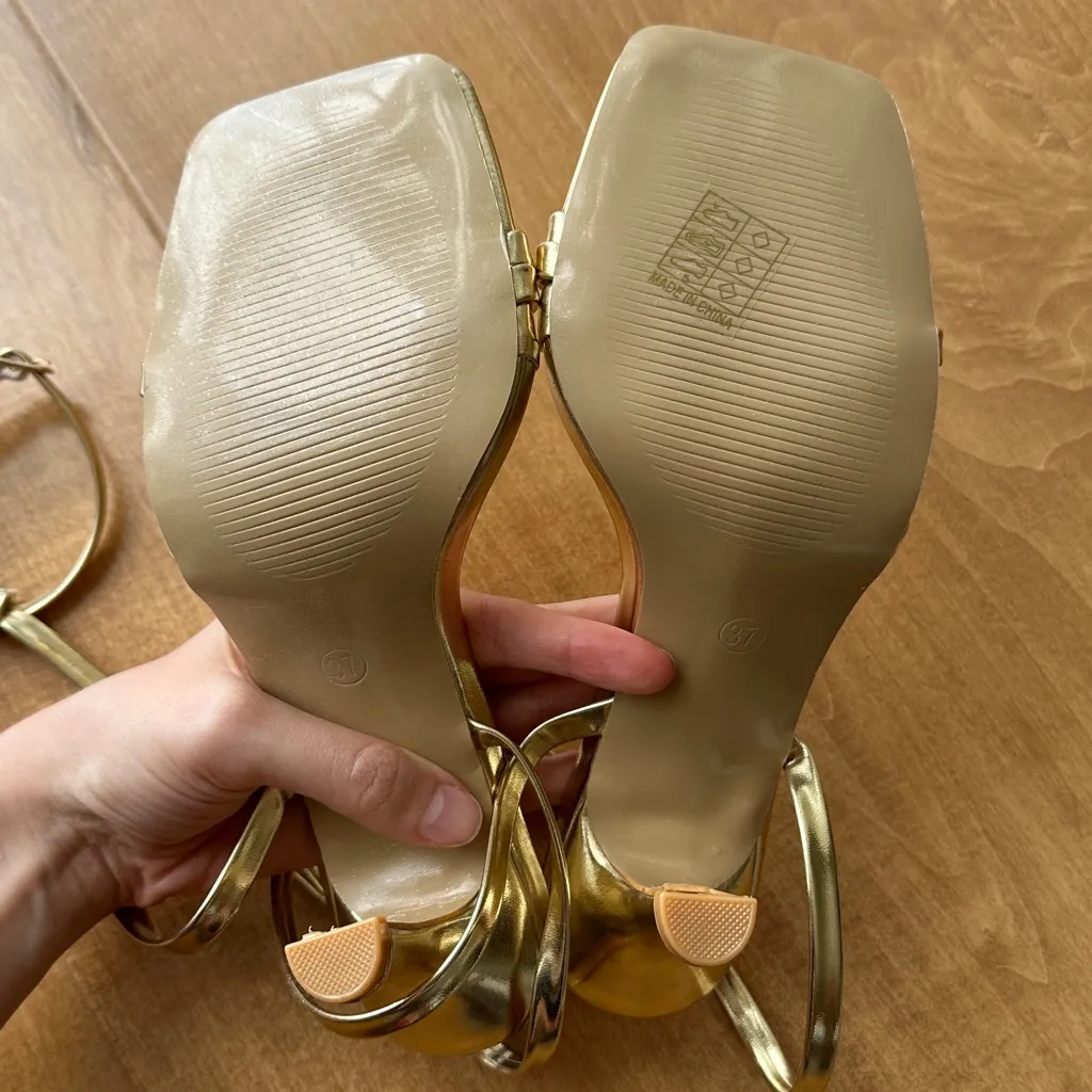 SOVANYOU Gold Heels for Women, Dress Shoes for Wedding, Strappy Metallic, 6.5 - Image 7