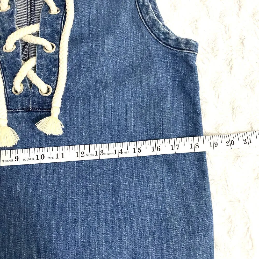Aerie Blue Chambray Lace-up Rope Ruffle Raw Hem Sleeveless Nautical Mini Dress S - Image 10
