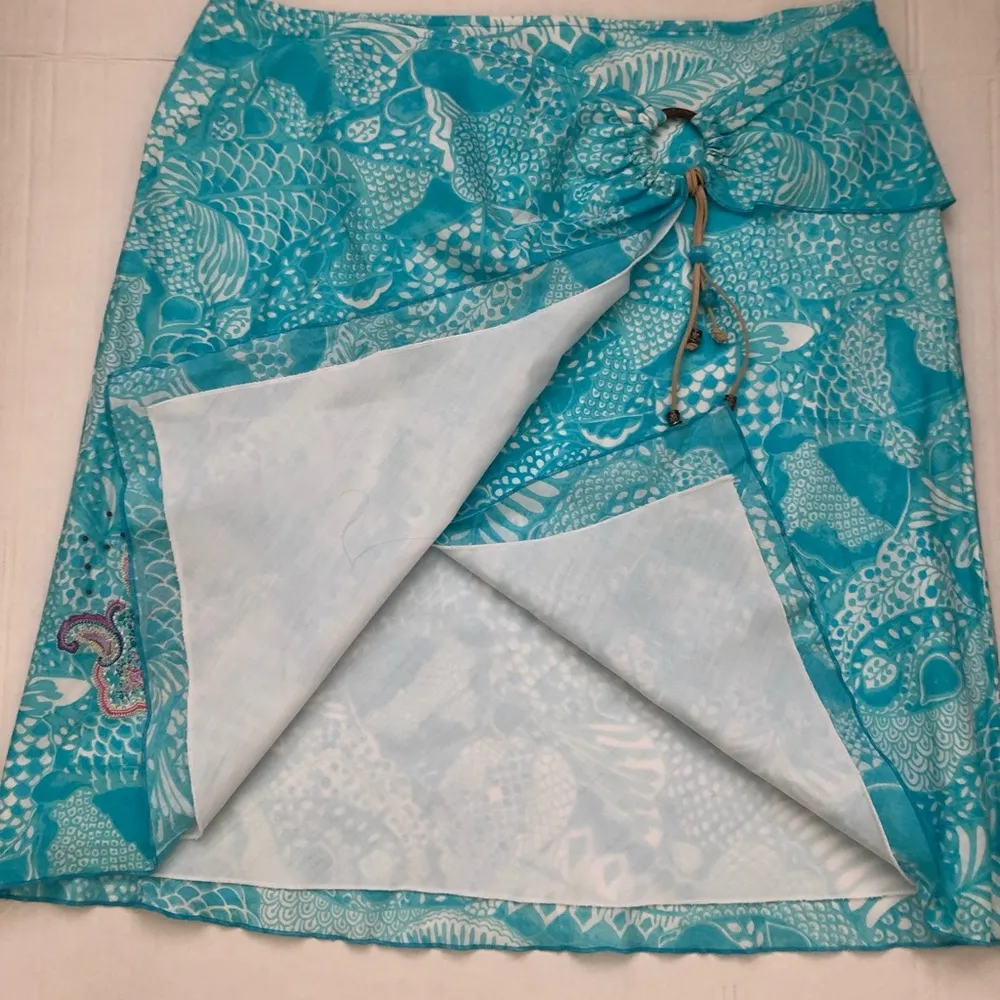Island Republic Womens 100% Cotton Wrap Lined Skirt Size 12 Turquoise & White - Image 5