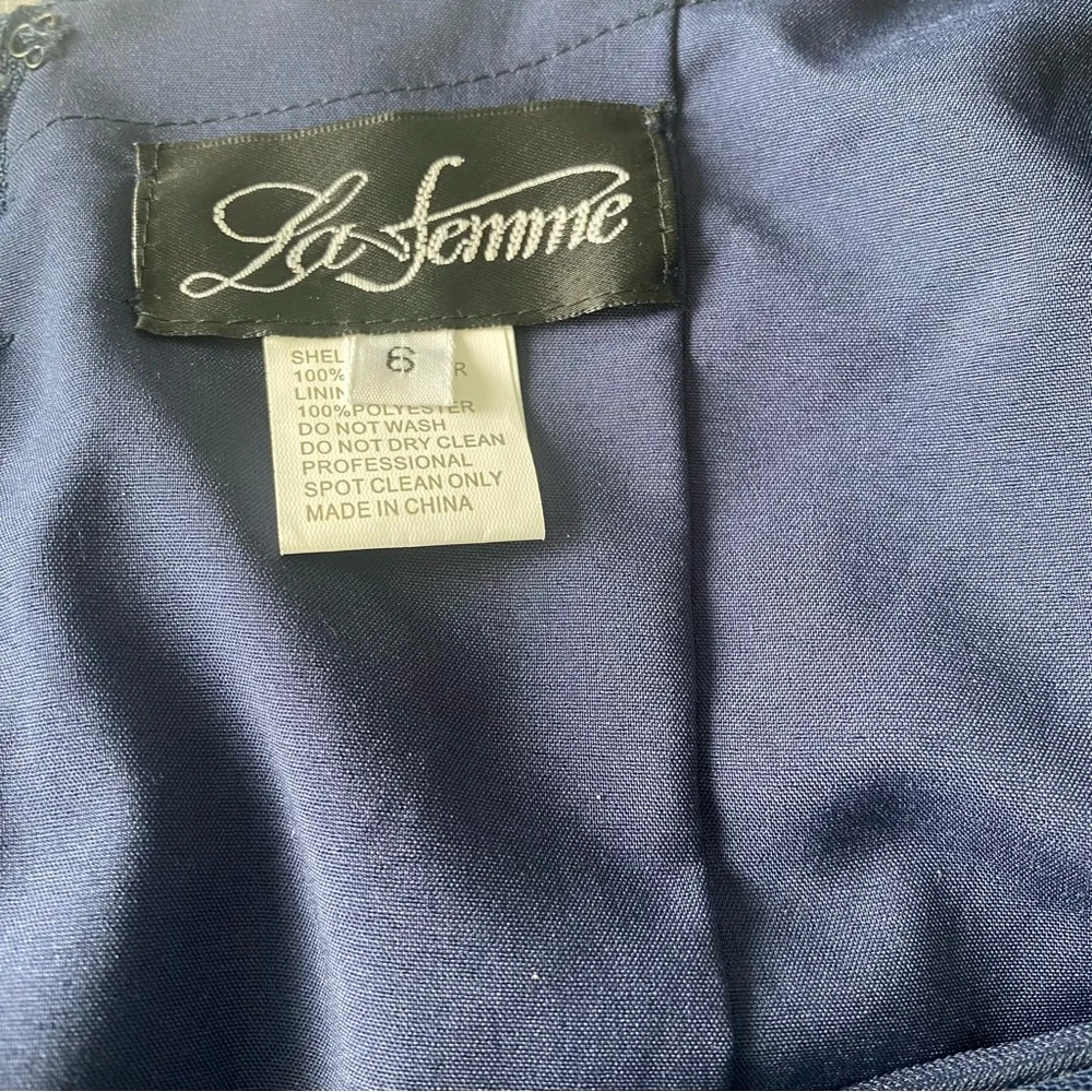 La Femme Embellished Tulle A-Line Maxi Navy Blue Evening Dress Size 6 - Image 6