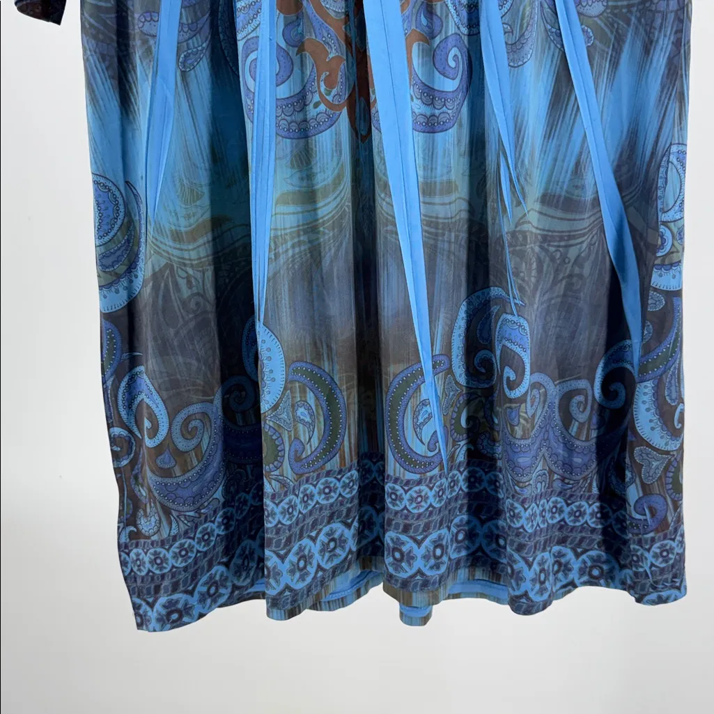 ONE WORLD Vibrant Blue Brown Long Sleeve studded dress tunic stretchy Y2K M - Image 5