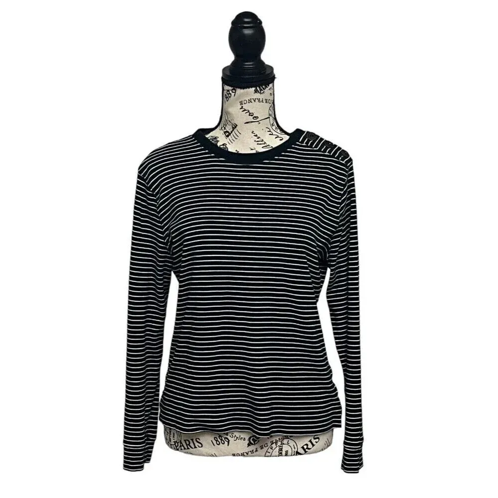 Lauren Ralph Lauren Black White Striped Boatneck Sweater L | Nautical Preppy - Image 2
