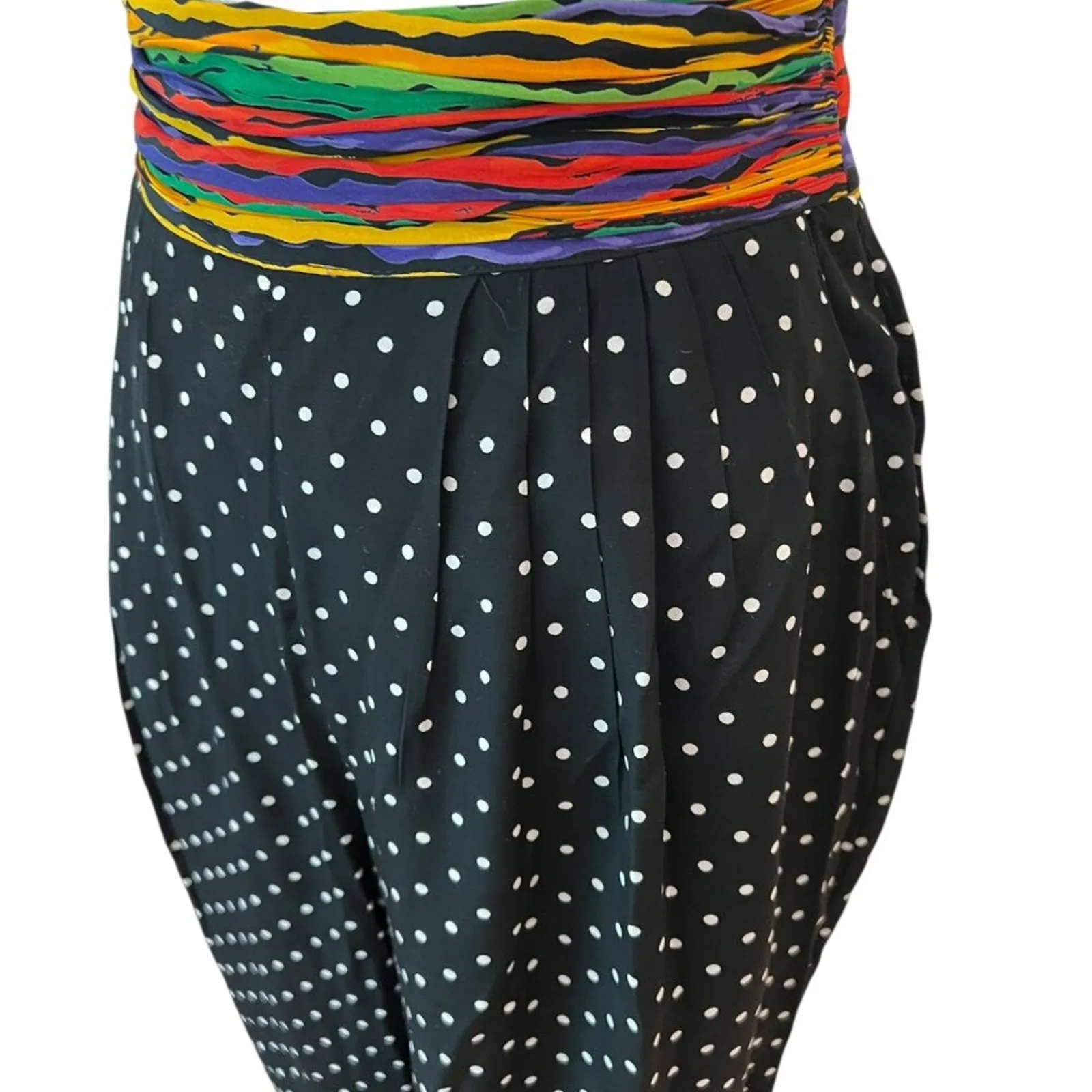 Vintage Pants Blazer Set Medium 80s Polka Dot Rainbow Art To Wear Boho USA RARE Black - Image 13