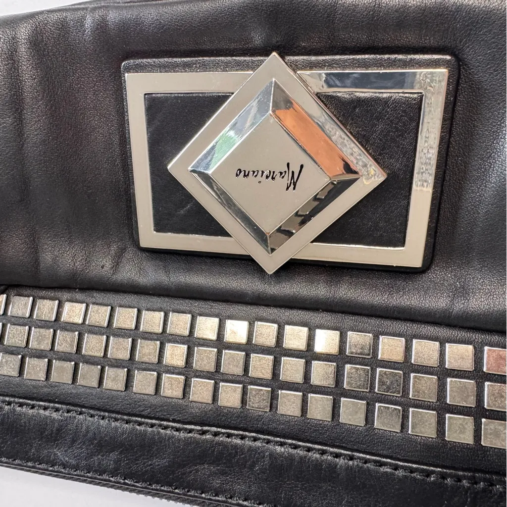 Marciano Black Genuine Leather Clutch Bag/Purse Double Chain Goth Biker Party - Image 10