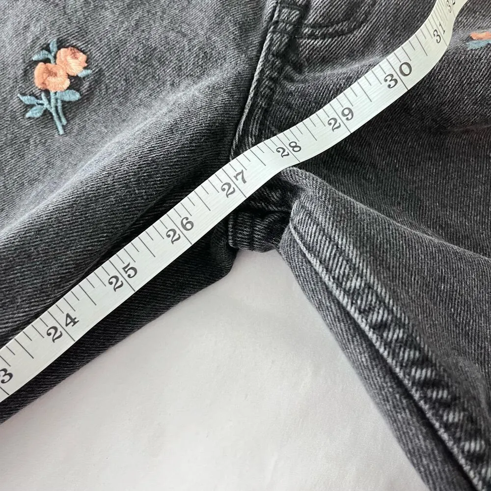 Abercrombie & Fitch The Skinny Highrise Rose Floral Embordered Dark Gray Jeans-4 - Image 6