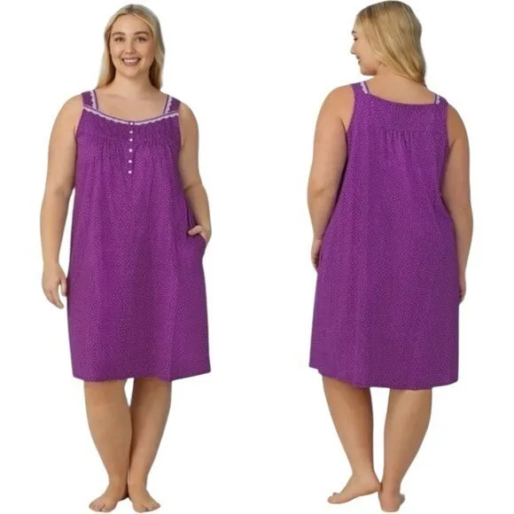 NWOT Aria Collection Cotton Purple White Polka Dot Tank Sleep Dress Mumu 3X - Image 3