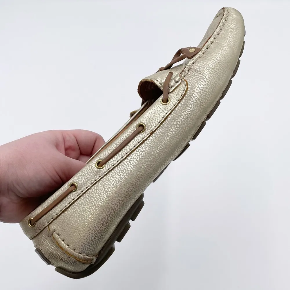 Clarks Artisan Dunbar Racing Metallic Gold Driving Loafers Boat Shoes Size 9.5N - Image 9