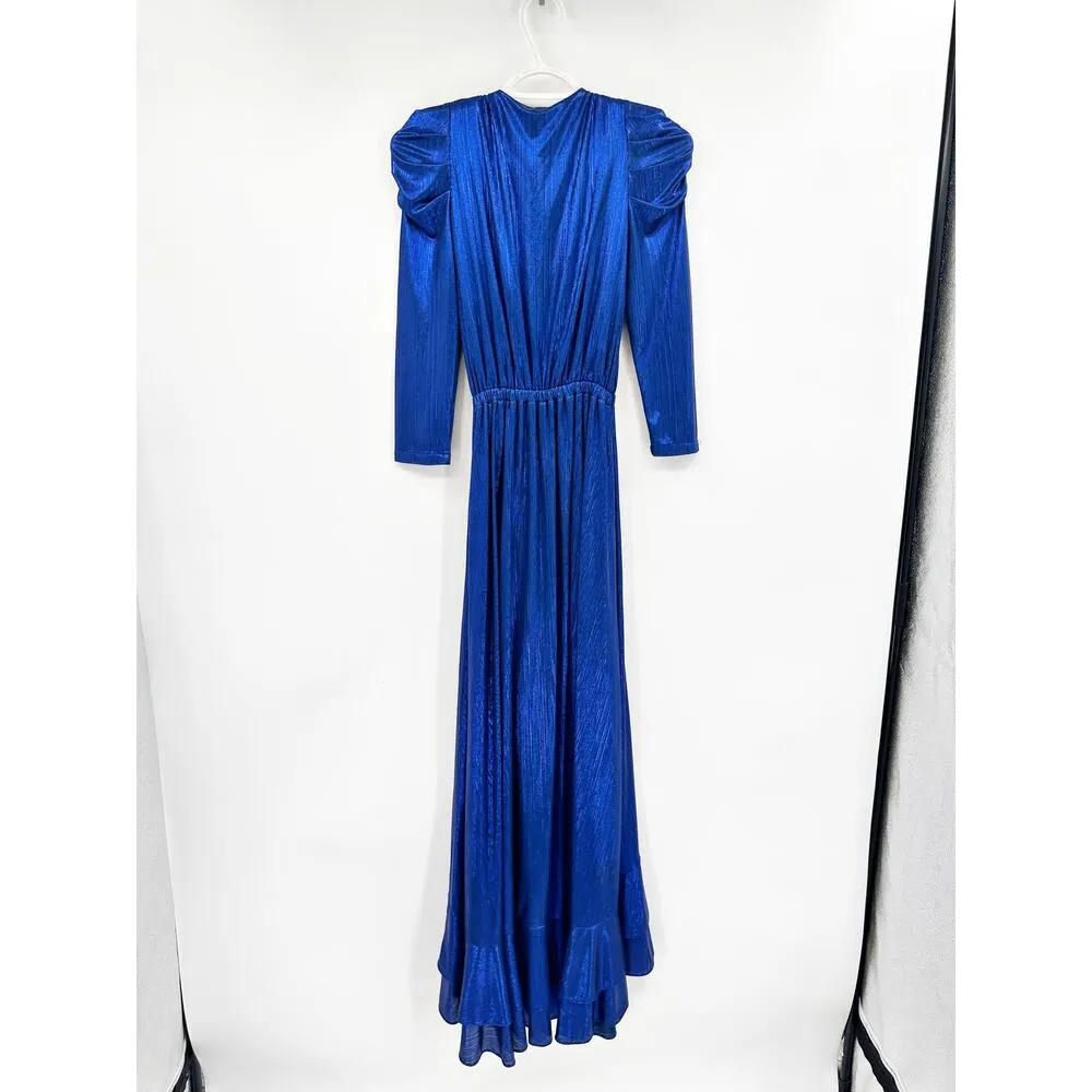 Retrofete Flora Royal Blue Maxi Wrap Dress XS FLAWED NO BELT - Image 6