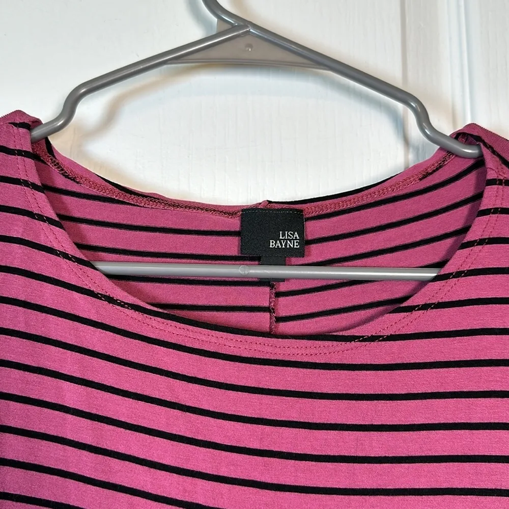 Lisa Bayne Mauve Black Tunic Drape Asymmetrical Blouse Classic XL EUC #0589 - Image 5