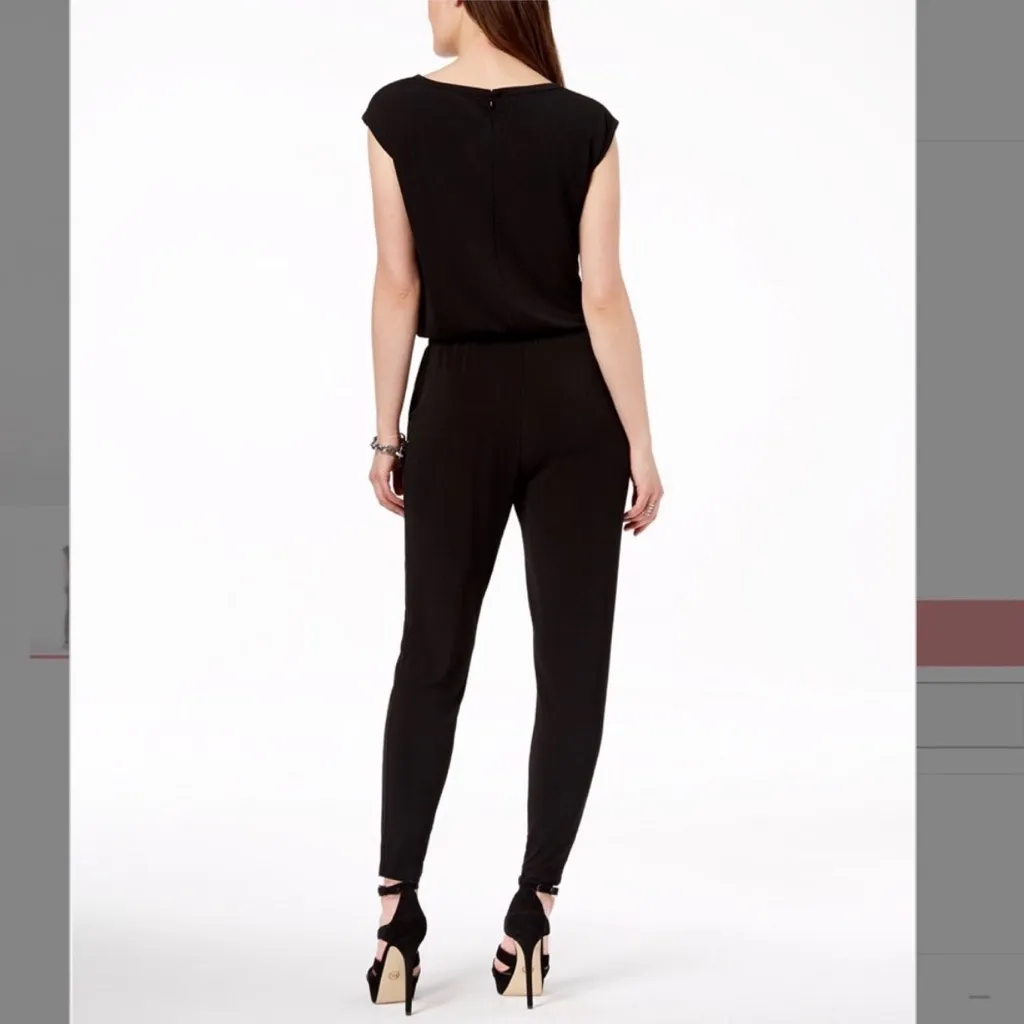 Michael Kors Svelte Jumpsuit Medium Black Drawstring Cap Sleeve Classic Chic - Image 2