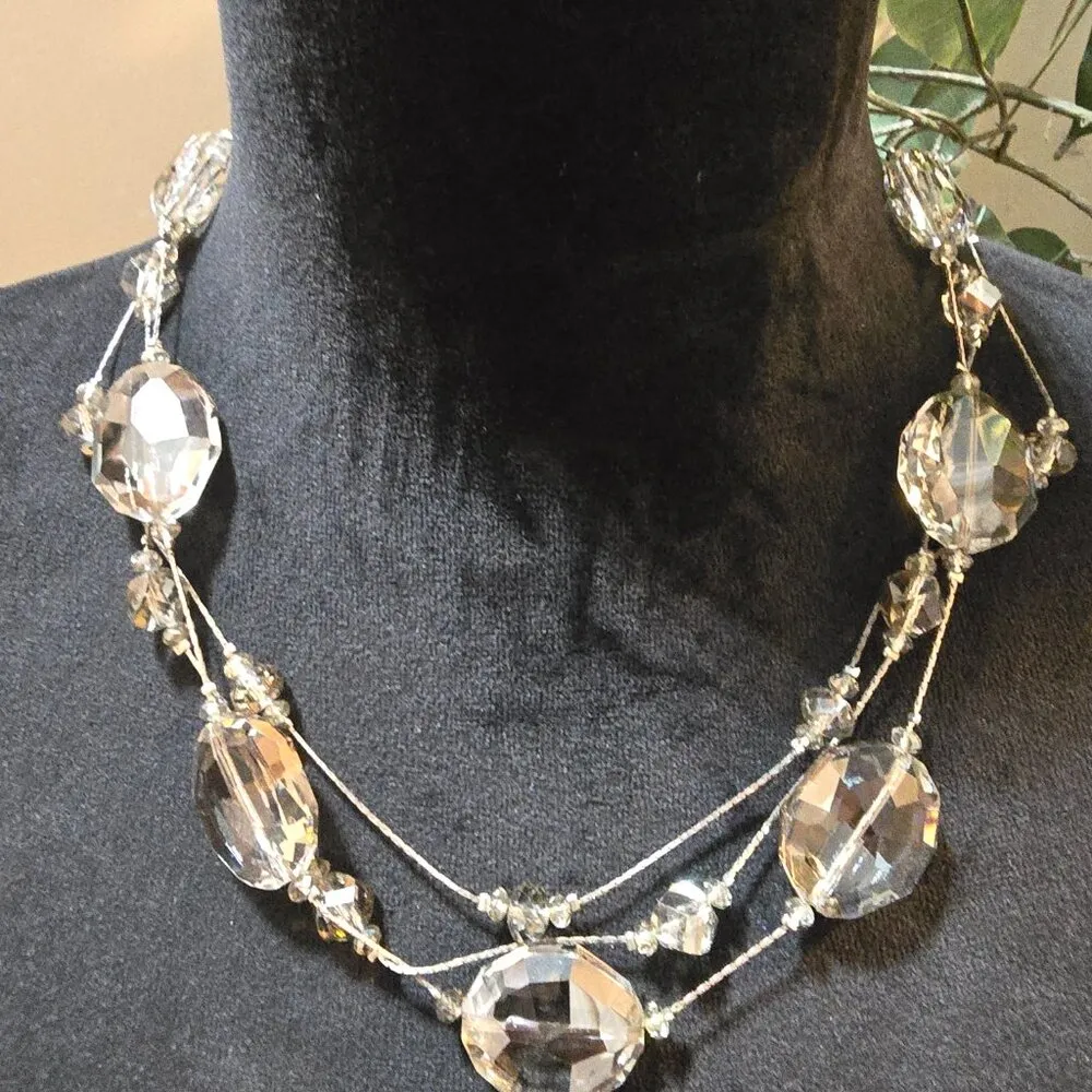 Women's Fashion Faceted Chunky Crystal Clear Glass Bead Necklace Charm Jewelry White - Image 2