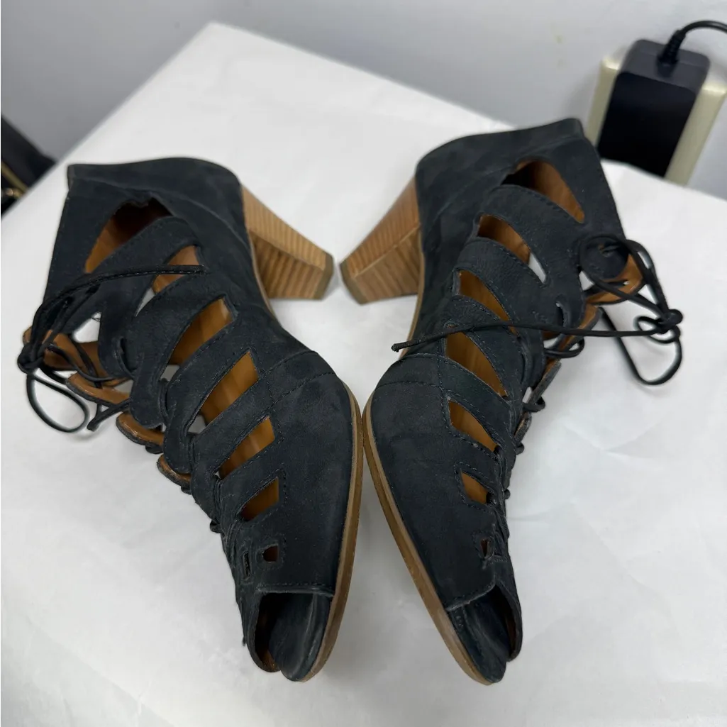 Paul Green Black Cutout Lace-up Heeled Sandals Sz 7 - Image 5