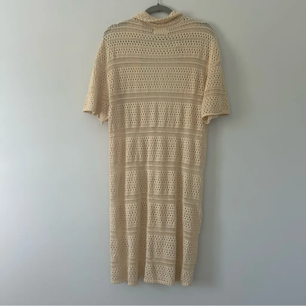 Honor the Gift Beige Crochet Knit Short Sleeve V Neck Duster Cardigan Sweater XS Tan - Image 2