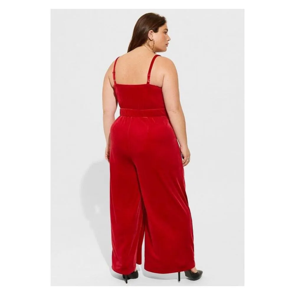 Torrid Red Velvet Cami Wide Leg Jumpsuit Sz.4 NWT - Image 4