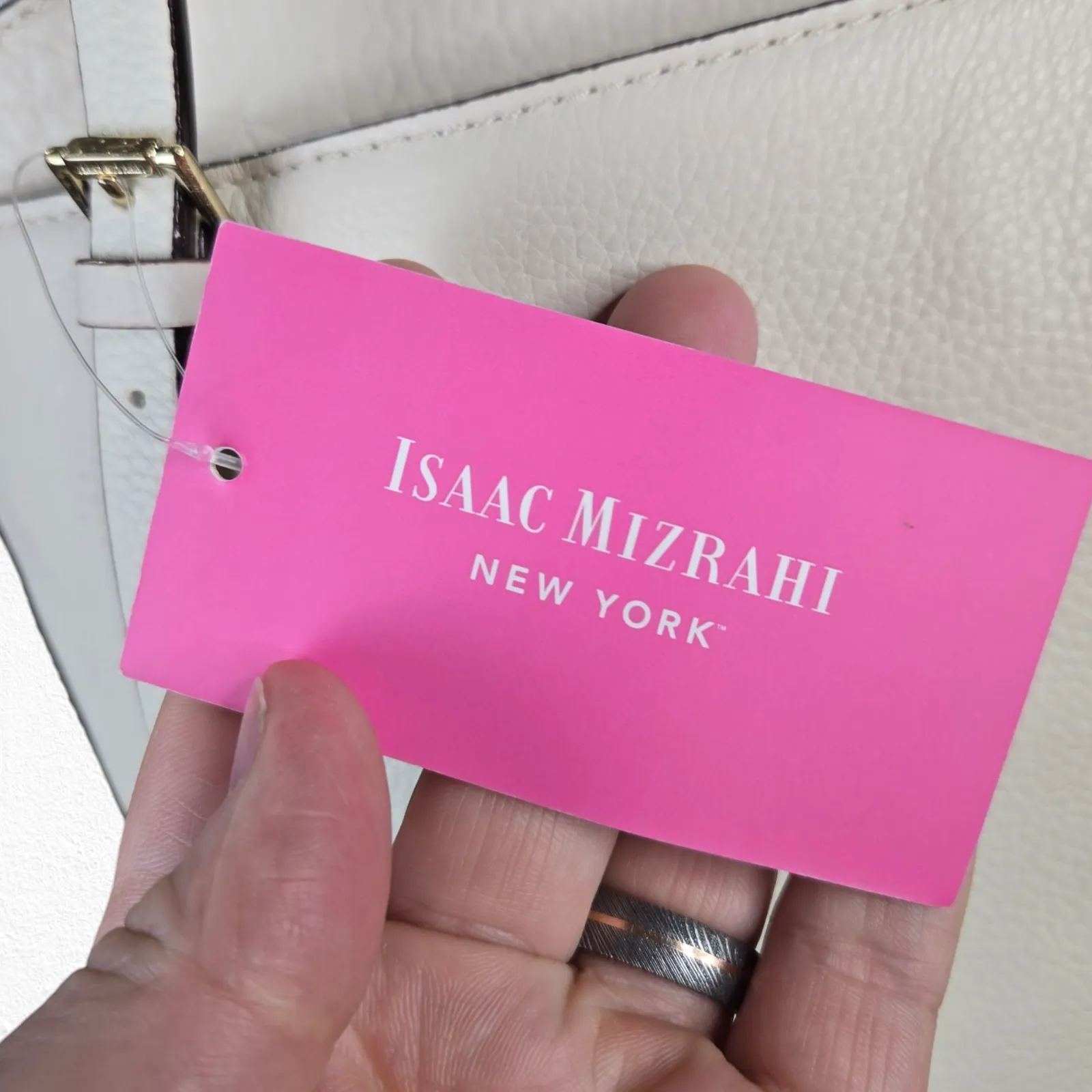 Isaac Mizrahi Ivory White Claudette Tote Bag Leather Satchel Shoulder Handbag - Image 6