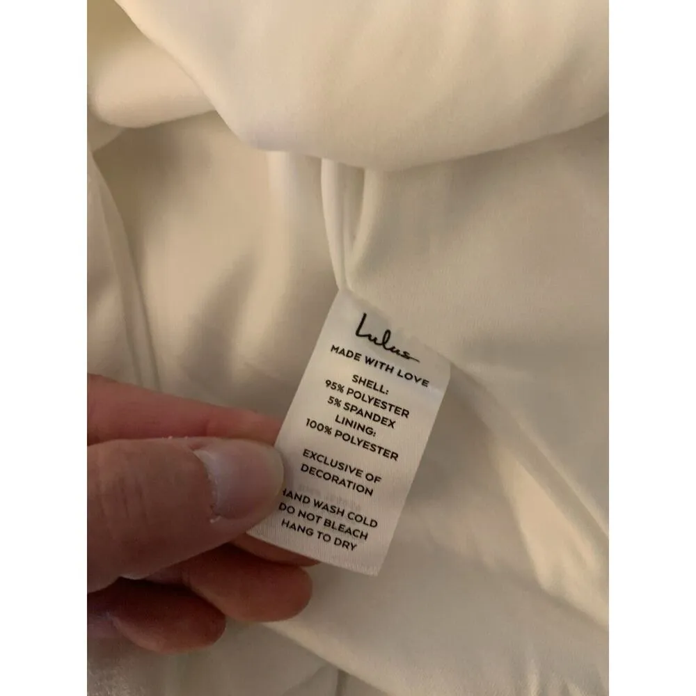 Lulus Fit & Flare Dress Womens Small Solid White Spaghetti Straps Front Slit - Image 7