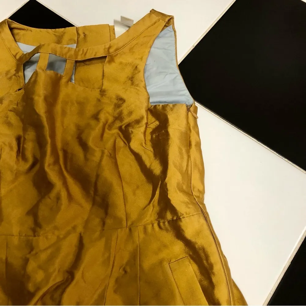 Anthro Maeve Sleeveless Sheath Dress Chardonnay Sheen Mustard Golden Yellow sz 8 - Image 8