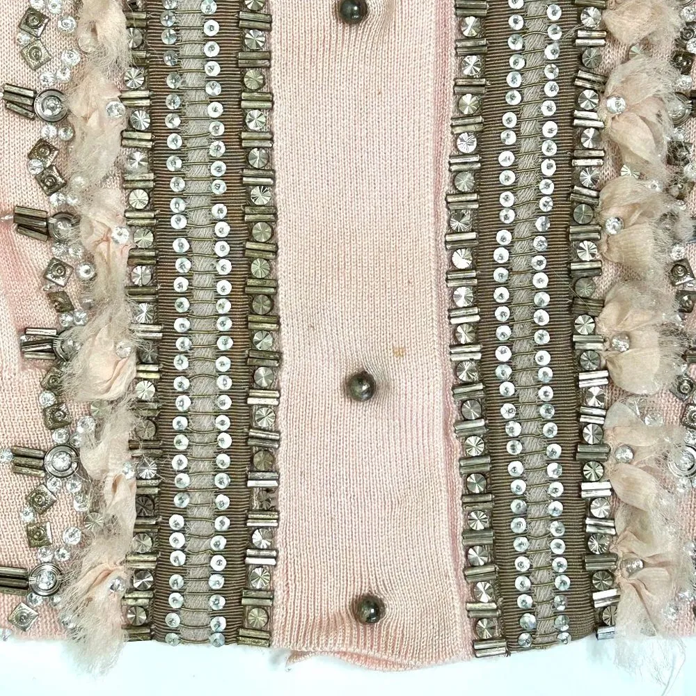 Oscar De La Renta Beaded Cardigan Spring 2011 Blush Pink Size XS - Image 5