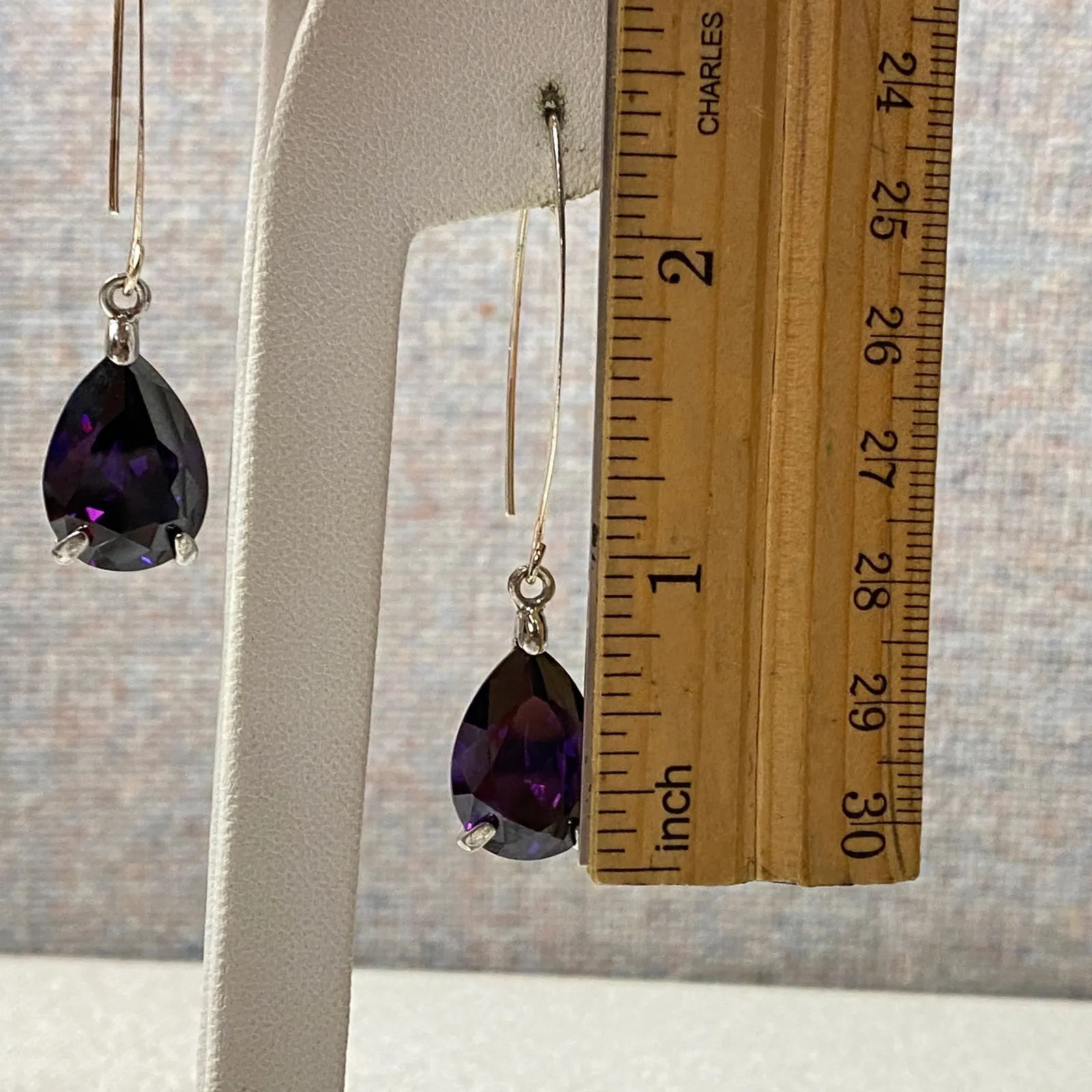 Elegant Teardrop Amethyst Dangle Earrings Silver Tone Versatile Jewelry - Image 6