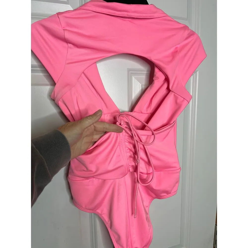 HAH x Revolve Had Me At Hello Bodysuit Medium Open Back in Rose Quartz Pink - Image 4