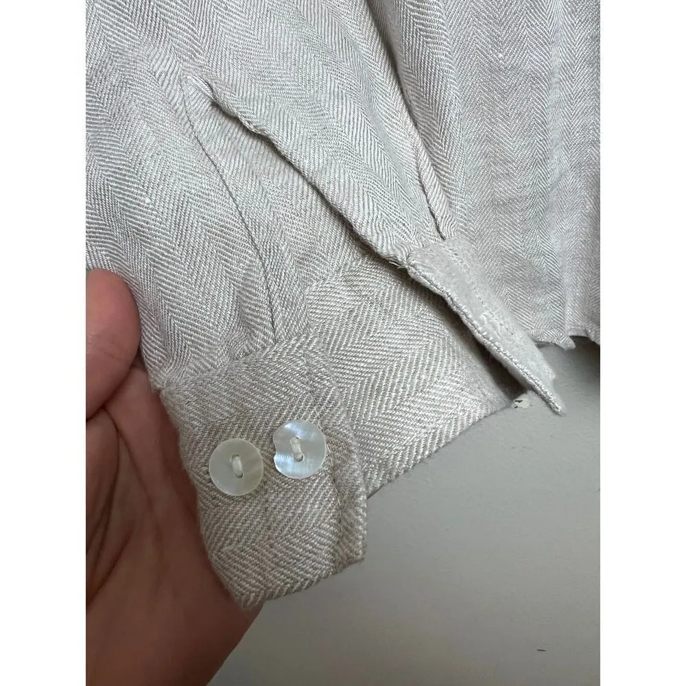 Deveaux x OOH! Herringbone Button Down Sz. M Tan Size M - Image 3