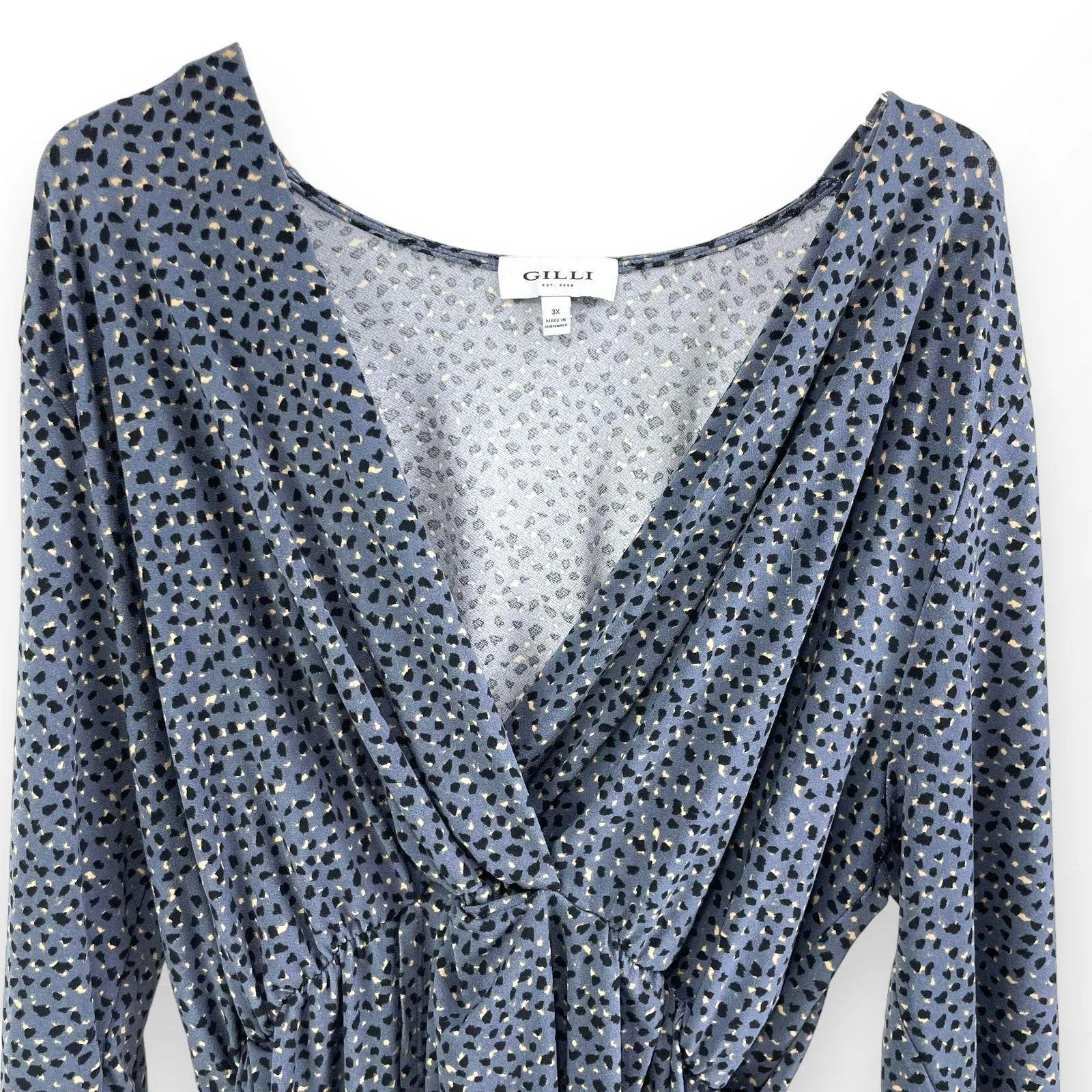 GILLI Blue Black Abstract Animal Print Surplice Wrap V - Image 4