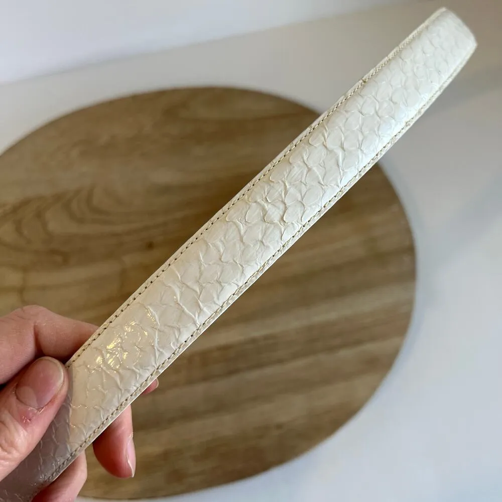 Vintage 90s White Genuine Snake Skin Leather Golden Buckle Belt - Image 4