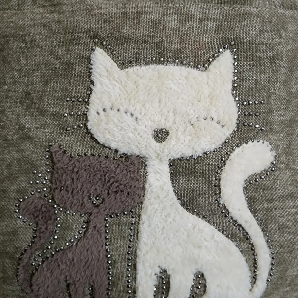 Large Capacity Dark Cyan Canvas Cat Printing Shoulder Bag - Image 2