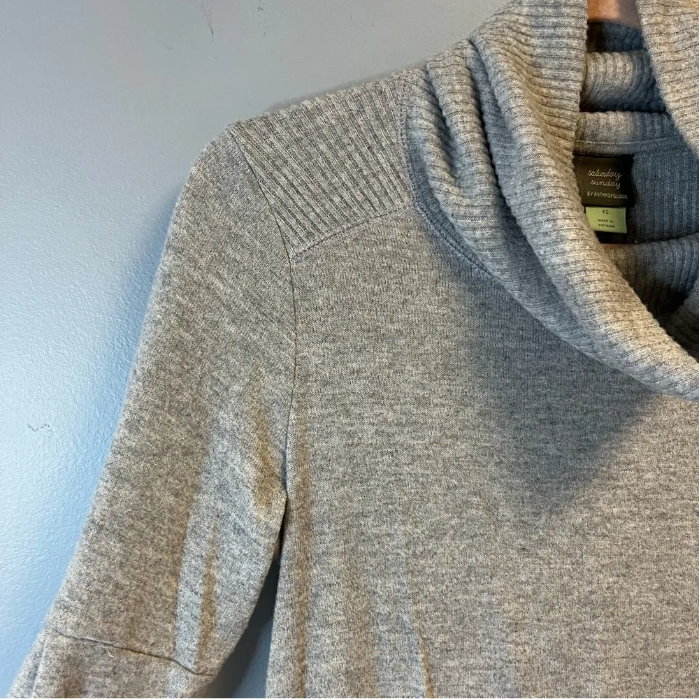 Anthropologie Saturday/Sunday Knit Gray w/Gold Sparkly Stripe Cowl Neck XS EUC - Image 2