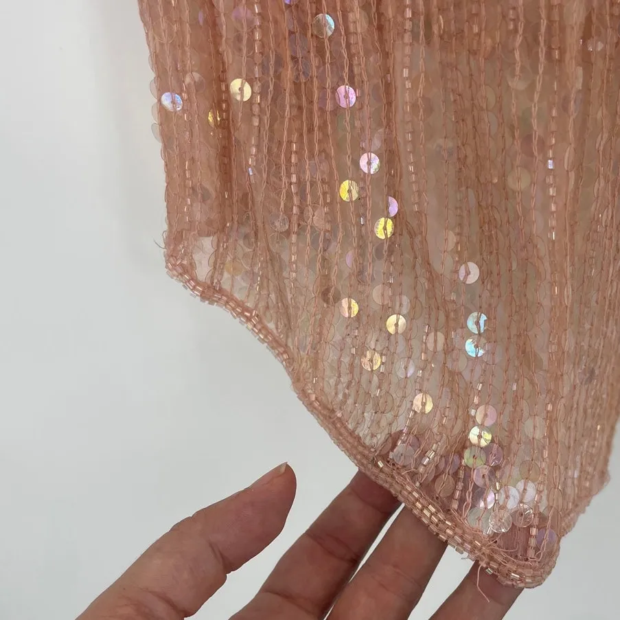 Marina Bresler Silk Sequin Womens jacket Sz 16W Vintage Y2K Peach Art Deco Bead Orange - Image 5