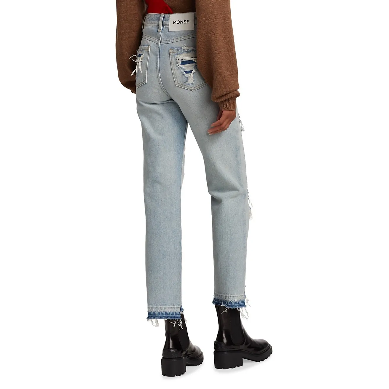 Monse Light Wash Distressed Patchwork High Rise Straight - Image 6