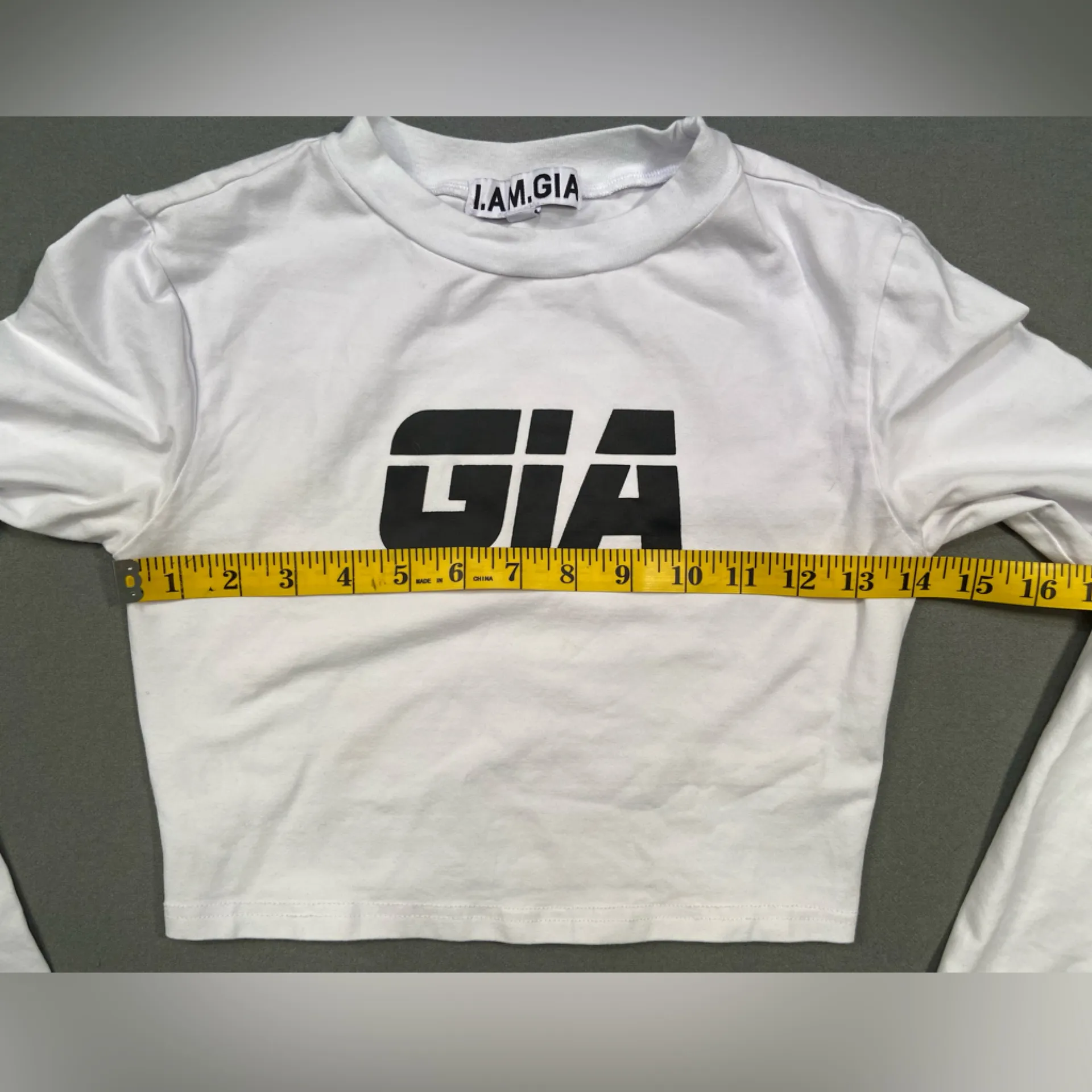 I.Am.Gia crop top, long sleeve, crew neck, white‎ with black logo, size small - Image 4