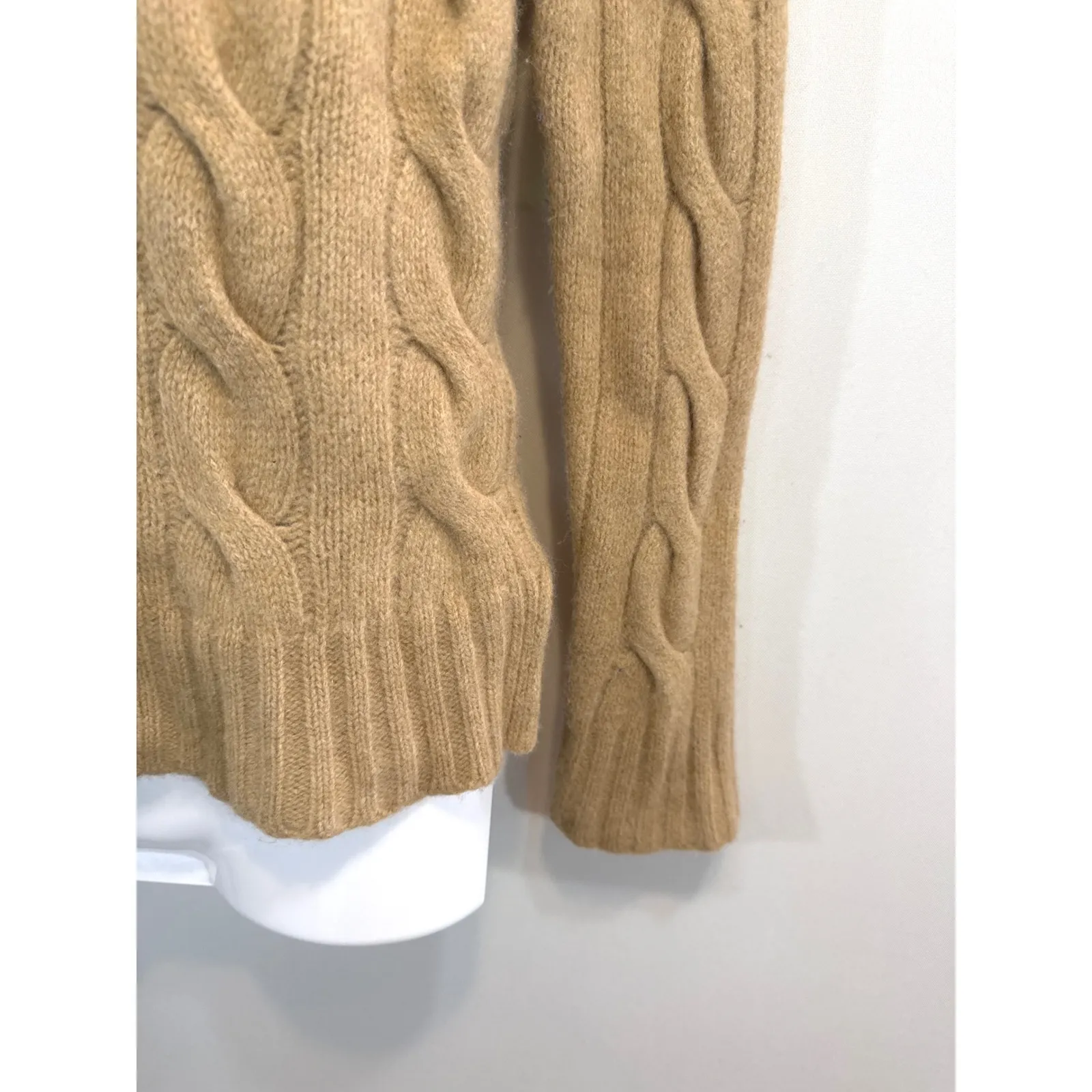 Polo Ralph Lauren Cable Knit Sweater Camel Tan Wool Cashmere Mock Neck Women's S - Image 2