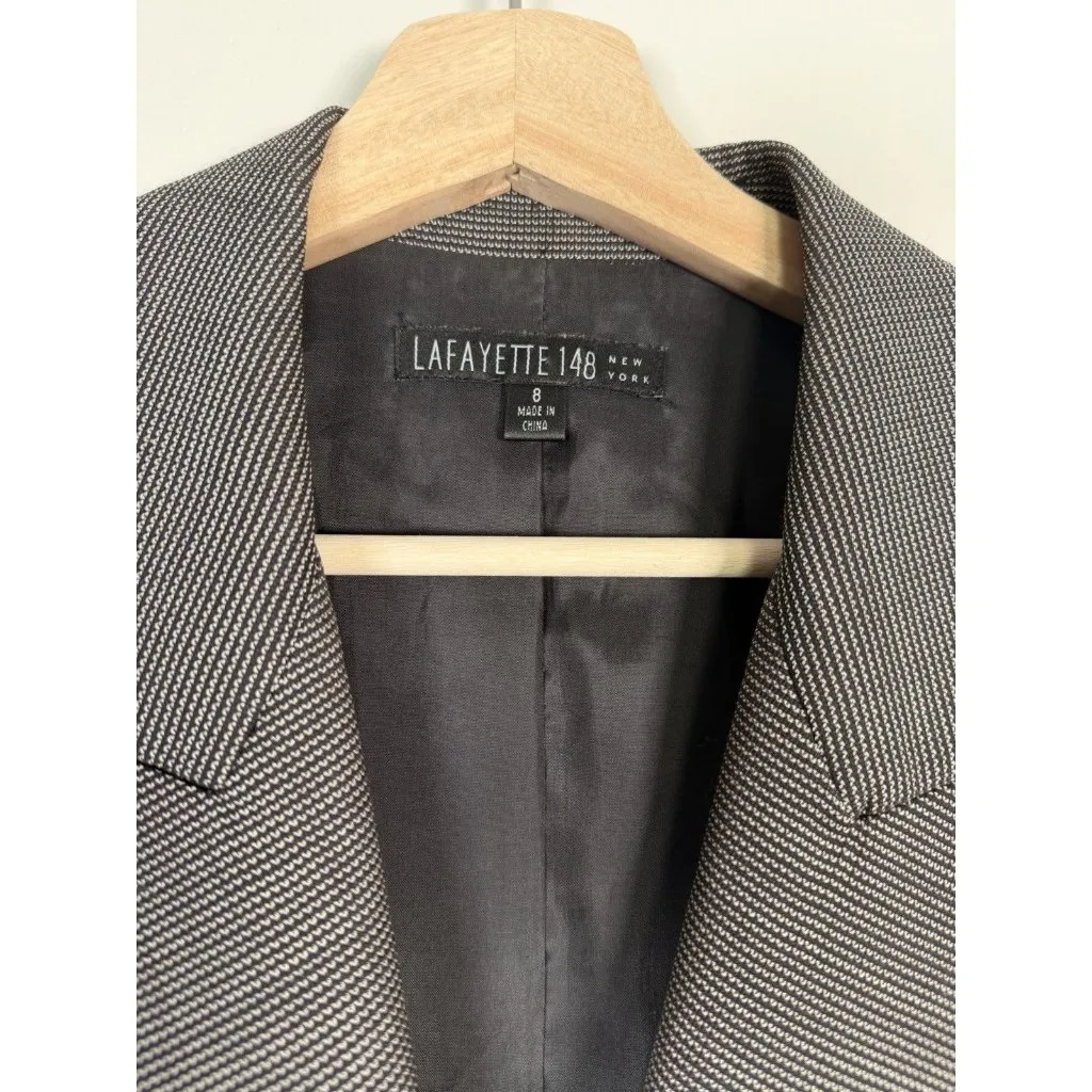 Lafayette 148 New York 100% Virgin Wool Blazer Size Women's Size 8 Career Office Black - Image 3