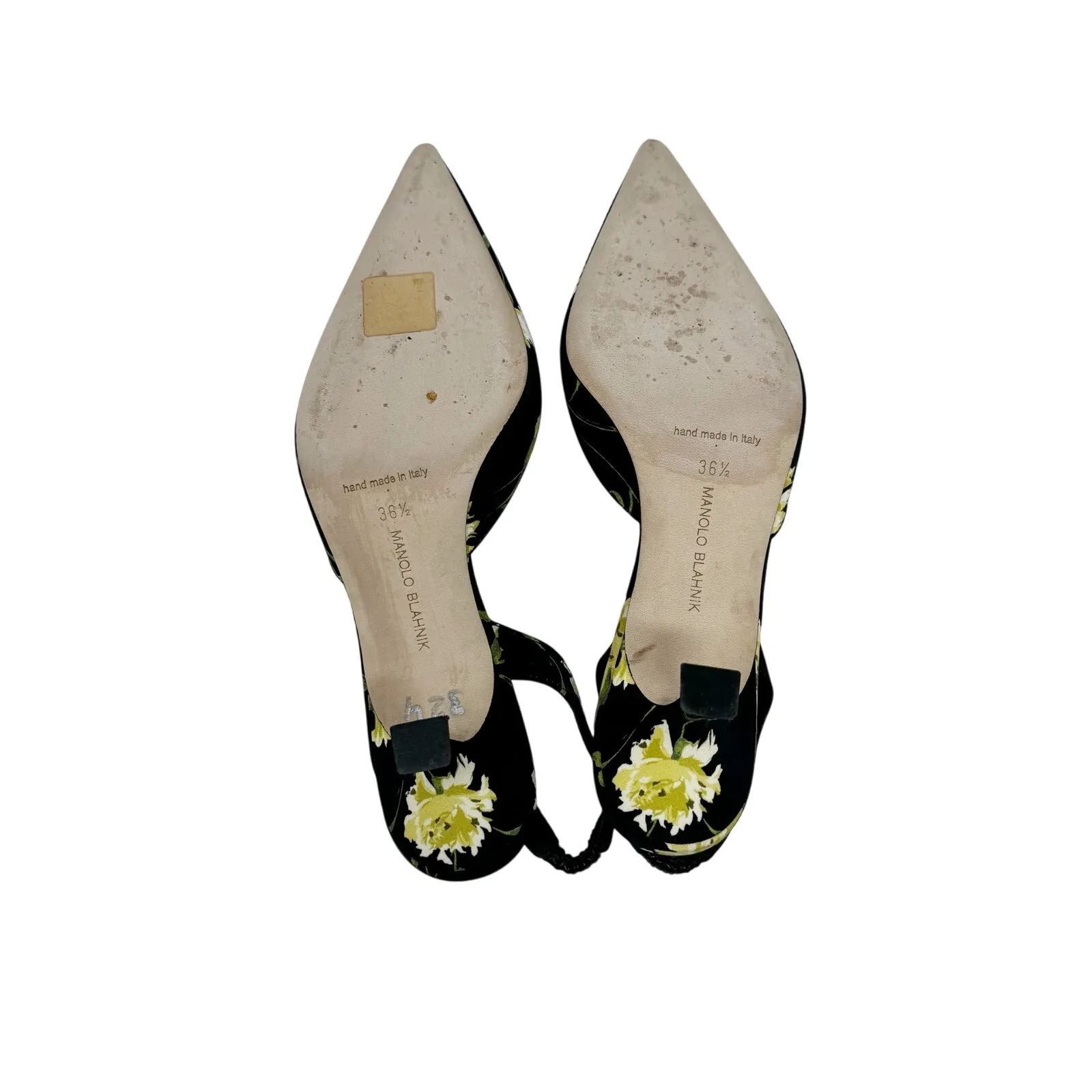 Manolo Blahnik Carolyne 50 Floral Slingback Pumps Black Yellow EU 36.5 - Image 4