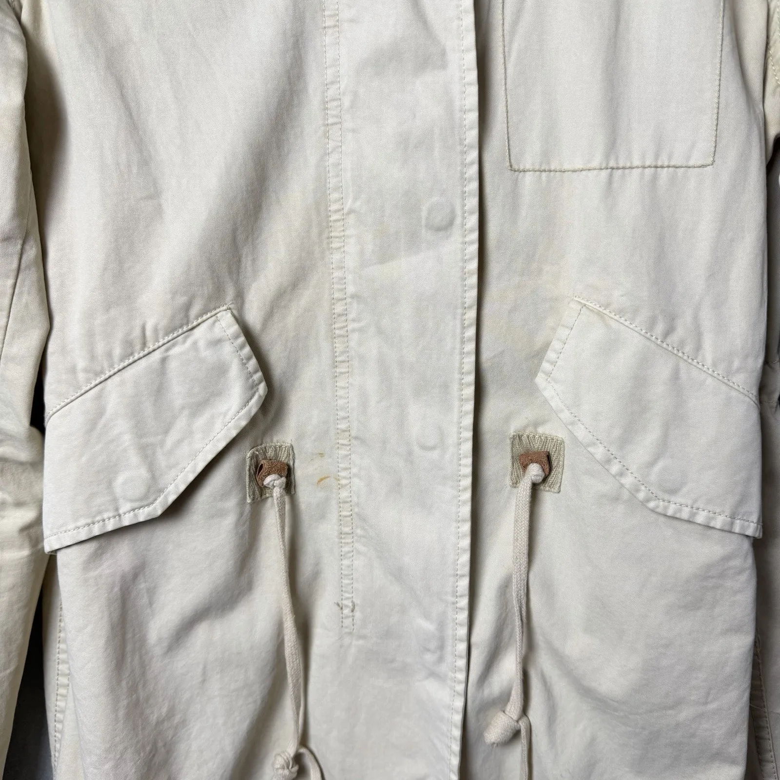 Bershka Cream Utility Trench Coat Jacket Arm Patches Womens US Size XS - Image 3