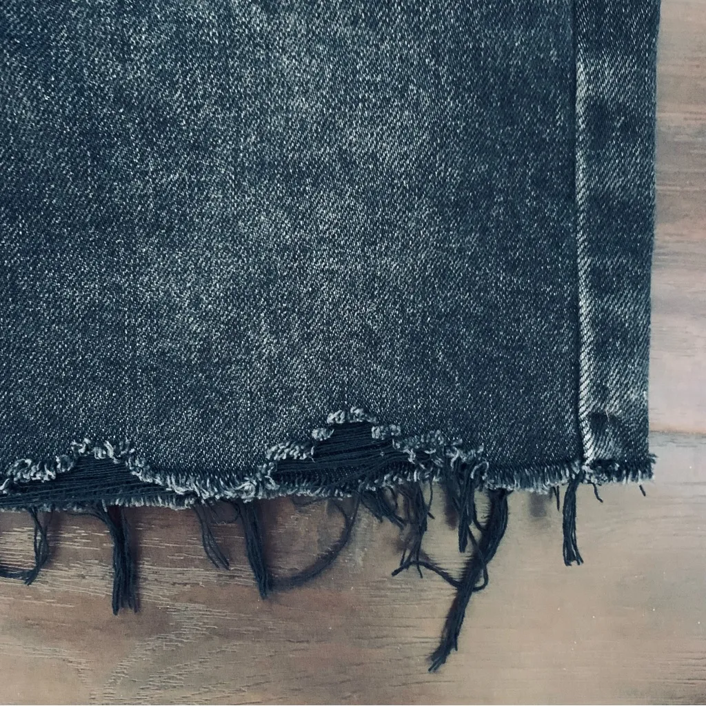 BlankNYC Twist of Fate Black Vegan Leather & Denim High Rise Mini Raw Hem Skirt - Image 6