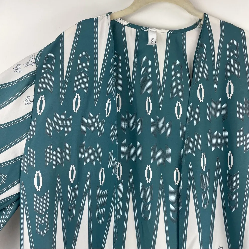Bohemian Blue White Aztec Kimono Wrap Cardigan - Image 8
