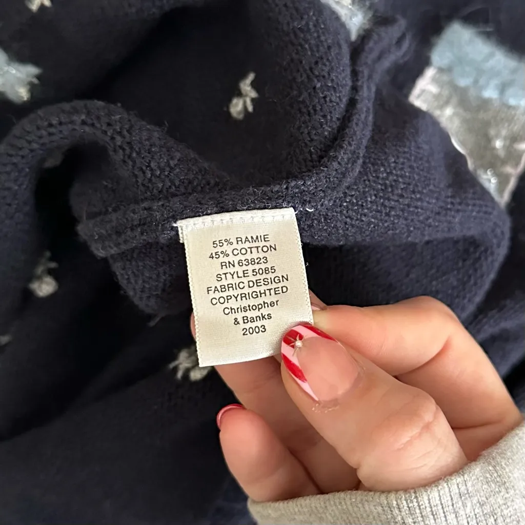 Women's Christopher and Banks Vintage Navy Holiday Stocking Sweater small - Image 6