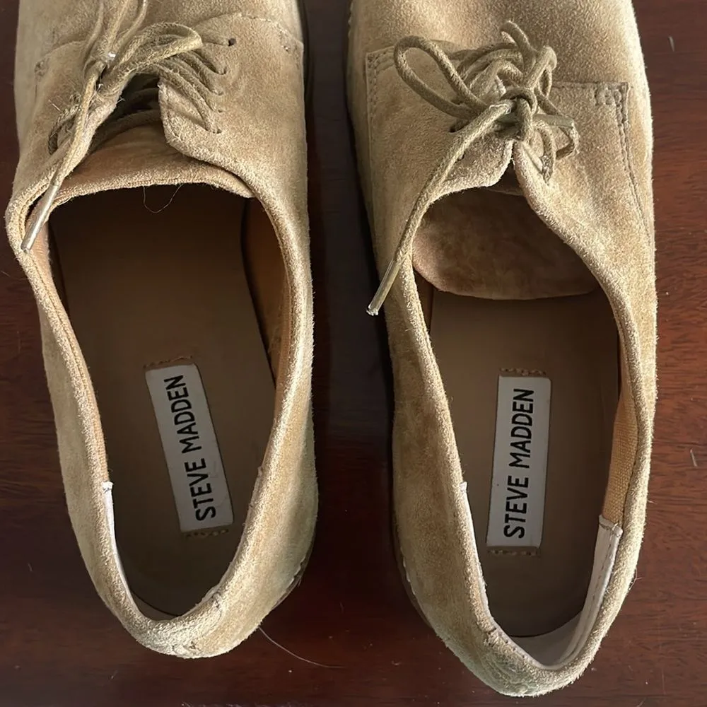 Steve Madden Dominant Suede Lace Up Loafers Sand Tan Size 10 Oxford - Image 8