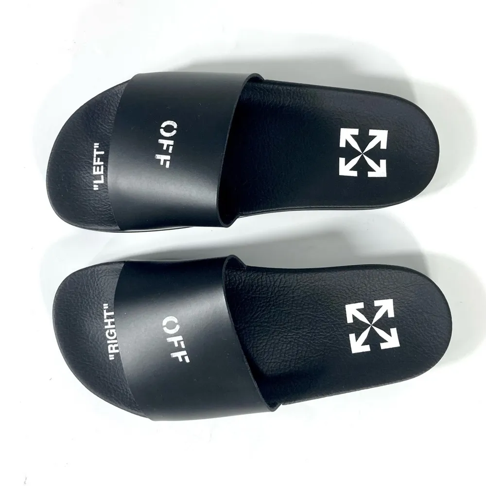 Printed Logo Pool Slides Sandals Size 37 EU 7 US Black White NEW - Image 14