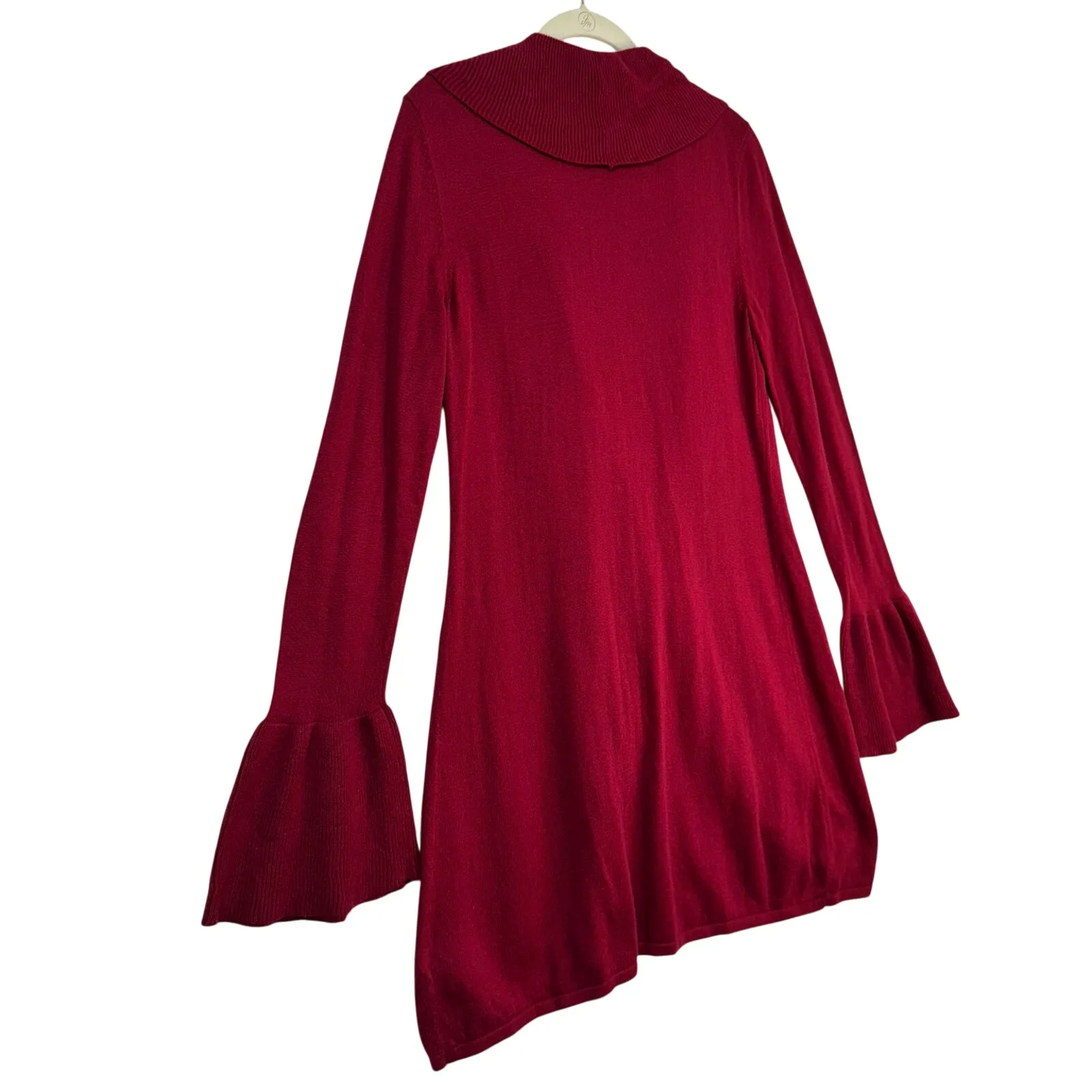 White House Black Market Dark Red Knit Ruffled Cardigan Size Medium Y2K Clueless - Image 4