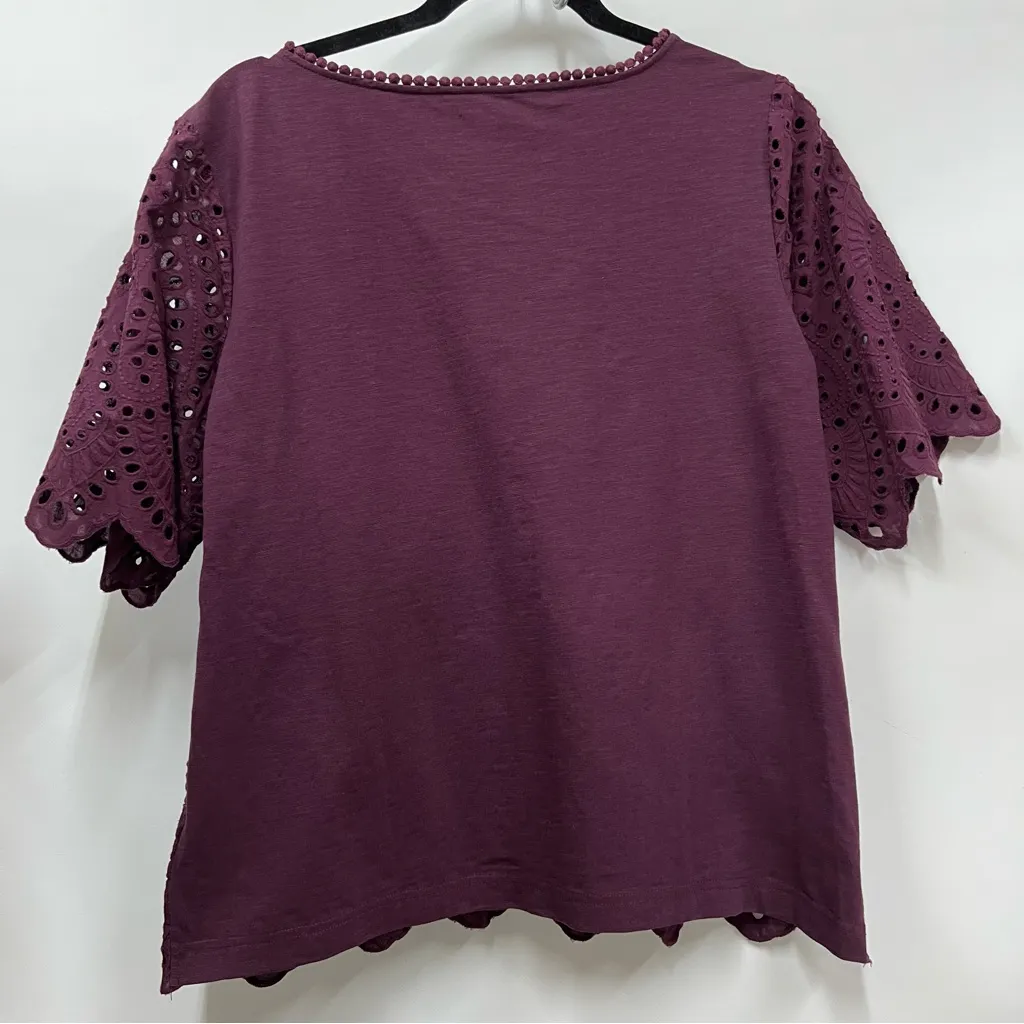 Porridge for Anthropology M plum purple Elegant eyelet Lace Women's Top boho Size M - Image 12