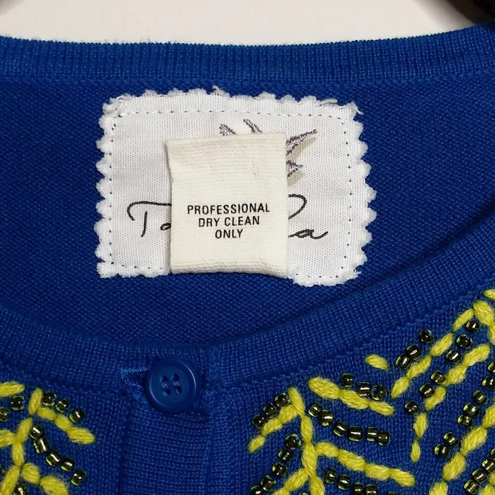 Anthro Tabitha Limabird Cardigan Blue Yellow Neon Embroidery XS - Image 6